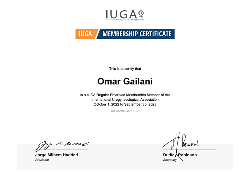 Omar Gailani Participated in the International Urogynecology Association Membership