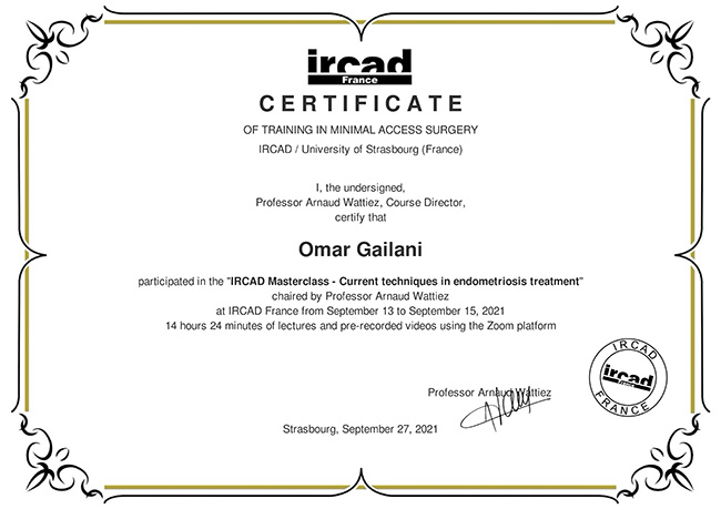 Omar Gailani  Participated in the IRCAD Masterclass Current techniques in endometriosis treatment